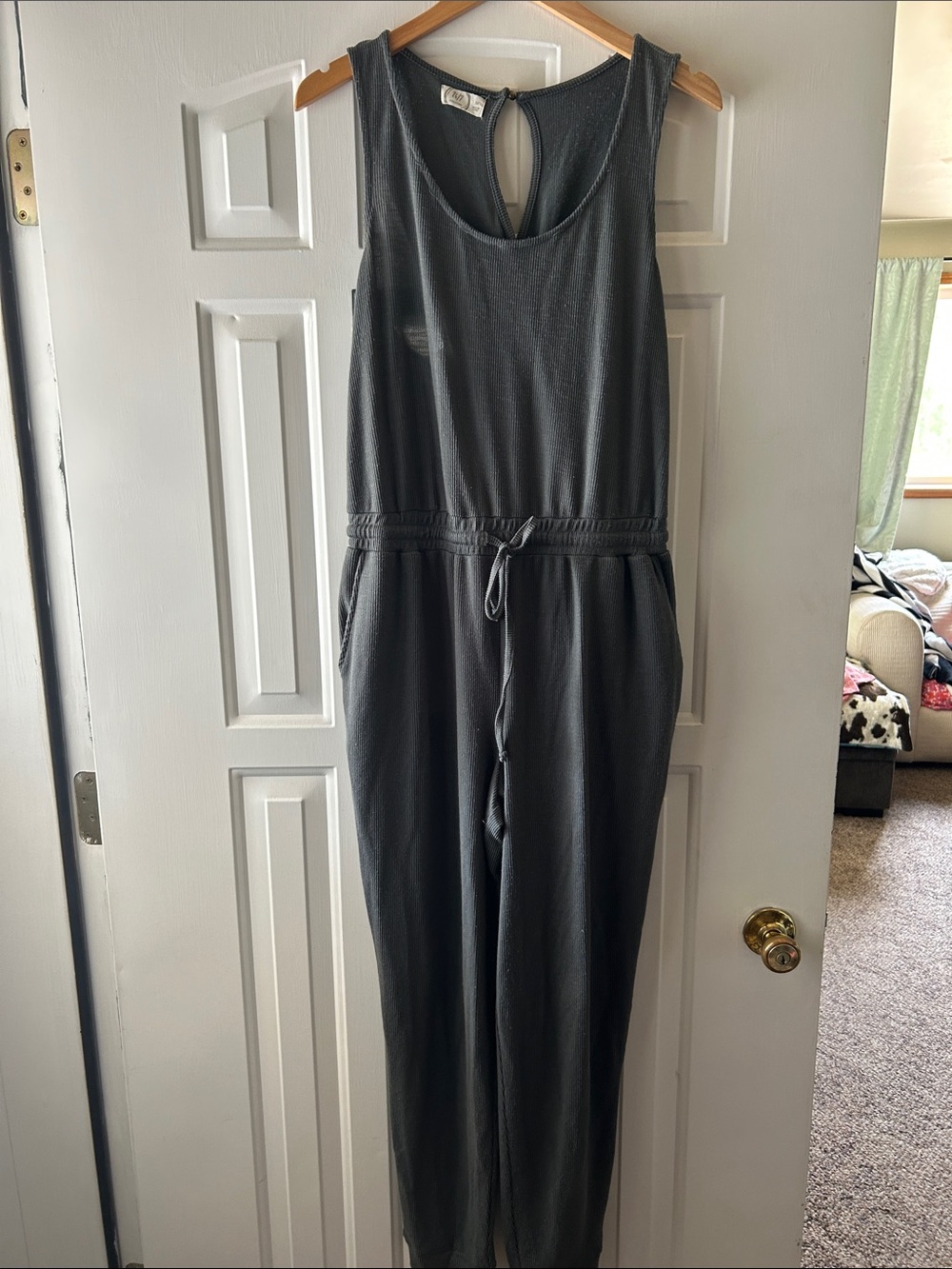 Sleeveless Drawstring Jumpsuit - Charcoal